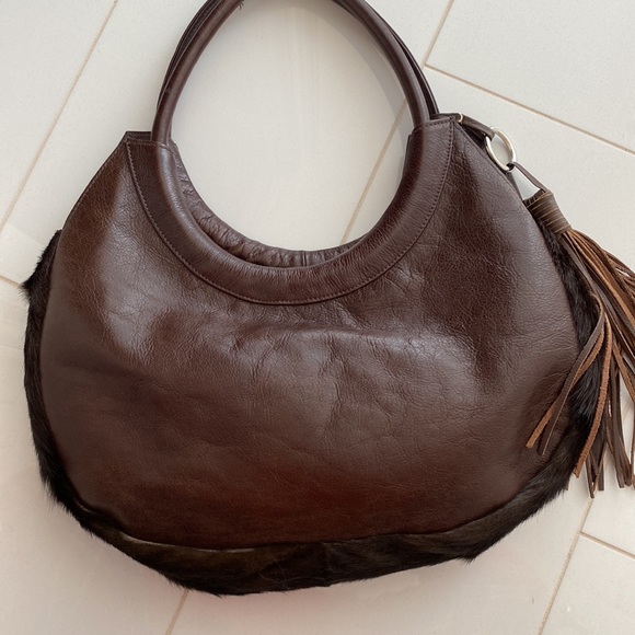 Brown leather and fur purse - Picture 5 of 5